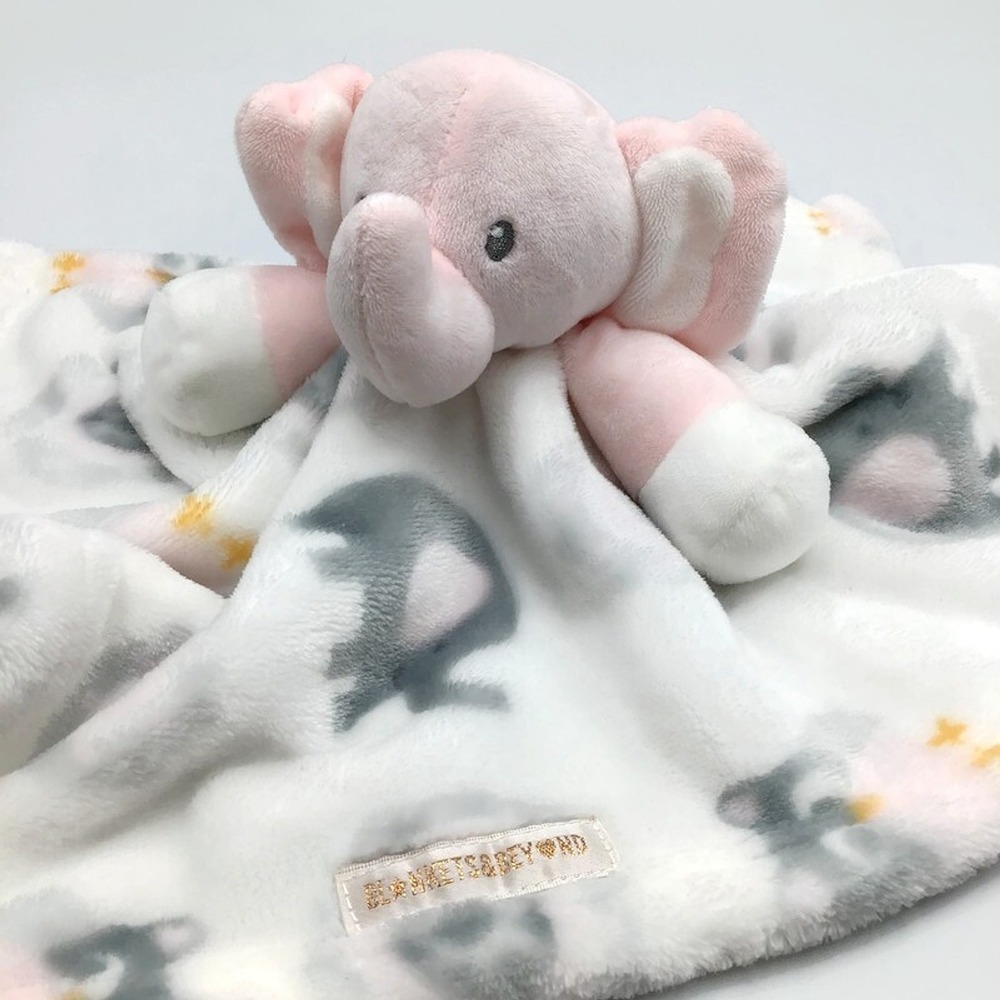 Blankets & Beyond Elephant Owl Security Blanket Baby Lovey White Gray Pink 14x14